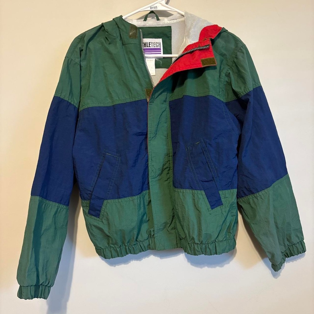 Vintage 90sAthletech green and blue color-blocked windbreaker jacket